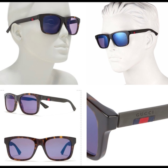 GUCCI COOL UNISEX HAVANA AND BLUE MIRROR SUNGLASSES - Picture 5 of 16
